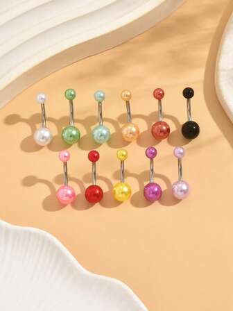 11件装亚克力珍珠不锈钢肚脐环，低过敏性，时尚美观，适合日常佩戴、派对、旅行、婚礼等场合，是送给她的好礼物。