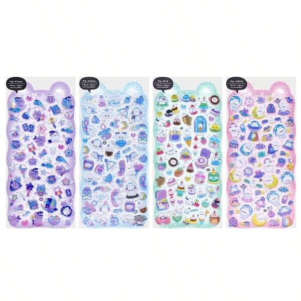 Random Color Cute Cartoon Rabbit & Rainbow 3D Stickers, Candy Decor, Suitable For Girl's Diary, Scrapbooking