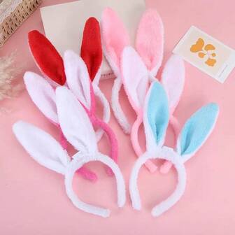 1pc Random Color Easter Bunny Ears Headbands, 6.5 Inches Cute Rabbit Hairbands For Easter Party, Birthday Decor, Party Favors