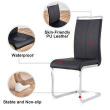 Freischwinger, Chromed Metal Frame, Supports Up To 120 Kg, Softly Padded With Synthetic Leather Cover, Black, (Set Of 4)