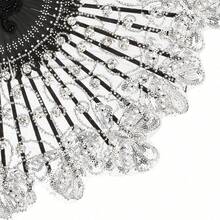 NEW-Lace Hand Fan Non-Foldable Vintage Bridal Handheld Fans With Rhinestone And Embroidered For Wedding Decoration Dancing Party (Gold) - 黑色 - 查看 4