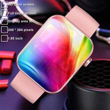 1.85 英寸男女款休闲运动方形智能手表，具有通话、信息接收、计步器、多种运动模式、音乐遥控、可定制表盘功能 - 黑色 - 查看 2