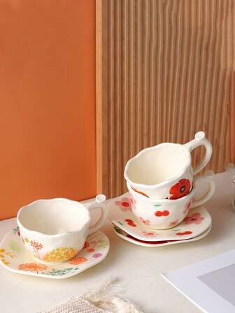 1 pieza Taza cerámica estilo coreano Ins, taza de café con flores coloridas, taza de té, tarde de té en el jardín, reunión casual, regalo de cumpleaños, regalo de Navidad