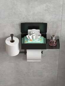 1pc Wall-Mounted Toilet Paper Holder, Stylish And Simple Bathroom Punch-Free Toilet Paper Holder, Space-Saving Bathroom Storage Roll Storage Rack, Toilet Paper Box, Space-Saving Solution, Stylish Storage Rack, Modern Bathroom Accessories, Apartment Essentials - Multicolor - View 8