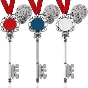 1PC Classic Christmas Santa Snowflake Ribbon Magic Keychain Ornament With Red Ribbon Rope Chain Keychain Christmas Tree Decoration Metal Jewelry Accessories Gift