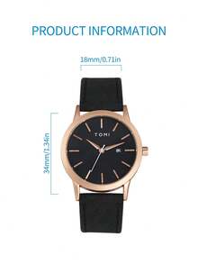 TOMI 1 Stück in Box verpackte unisex Uhr mit kleinem Ziffernblatt, einfachen Strichmarkierungen und Datum, Zinklegierung Lederarmband, geeignet für den Alltag, Weihnachten, Jahresende