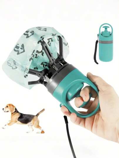 狗狗粪便铲，便携式免接触粪便铲，遛狗/遛猫粪便清理器，二合一狗狗粪便拾取爪，带支架和爪夹，防漏粪便储存容器，垃圾袋分配器，可连接牵引绳，全年户外使用，适用于小型、中型、大型犬和猫。圣诞礼物，女士礼物，感恩节礼物