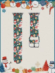 1 pieza Correa de reloj de silicona de estilo casual y de colores variados compatible con Apple Watch Ultra Series SE/11/10/9/8/7/6/5/4/3/2/1, de 38mm, 40mm, 41mm, 45mm, 44mm, 42mm, 46mm, 49mm, con fondo verde de Navidad y muñeco de nieve con gorro rojo, suave, elástica y cómoda