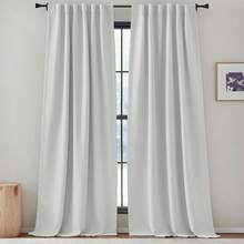 2025  Bedroom Curtains 2 Panels Sets Faux Linen Textured, Pinch Pleated Room Darkening Light/Heat Blocking Window Drapes Thermal Insulated For Living Room, Angora, W50 X L108, 2 Panels - Greyish White - 查看 3