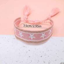 1pc Handmade Embroidered Pentagram Bracelet - Baby Pink - View 5