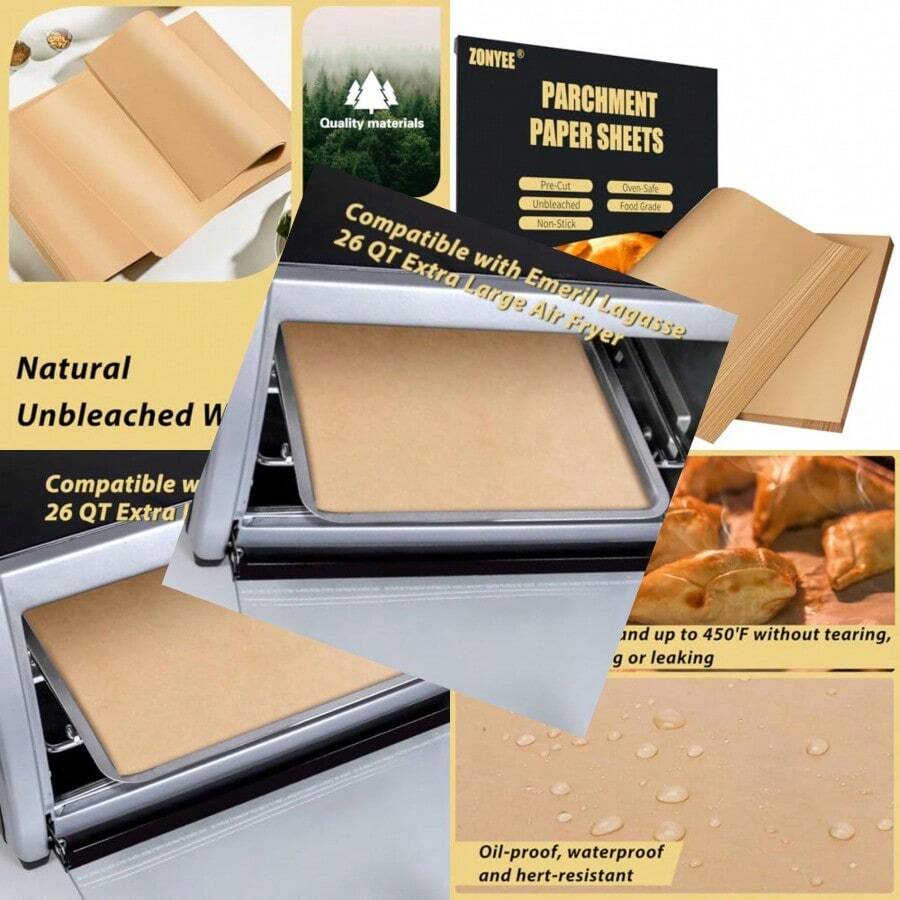 Parchment Paper Baking Sheets For Emeril Lagasse 26 QT Extra Large Air Fryer 11x10 Inch Non-Stick Precut Baking Parchment For Air Fryer Steaming Bread Cup Cake Cookie And More - màu đen - Xem 1