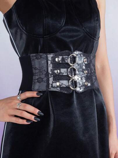 1 قطعة حزام خصر عريض قابل للتعديل بطراز الشارع الأسود ذو طابع النهضة، إكسسوار أنيق وبسيط، مناسب لحفلات الهالوين أو الارتداء اليومي