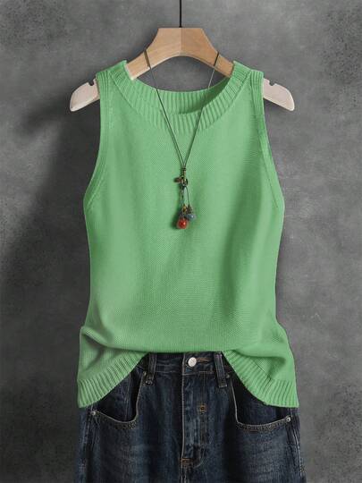 Vintage French Style Solid Color Camisole Top, Elegant Sleeveless Knit Vest For Women, Spring/Summer/Autumn, Suitable For Christmas Outfit