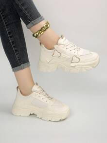 New Women Thick Sole Platform Sneakers, Anti-Slip Comfortable Casual Fashion Chunky Sneakers For Autumn - Khaki - View 3