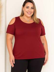 2 PIECE KIT PLUS SIZE OPEN SHOULDER BLOUSE IN VISCOLYCRA CASUAL CONTEMPORARY - PRETO/VINHO - 查看 2