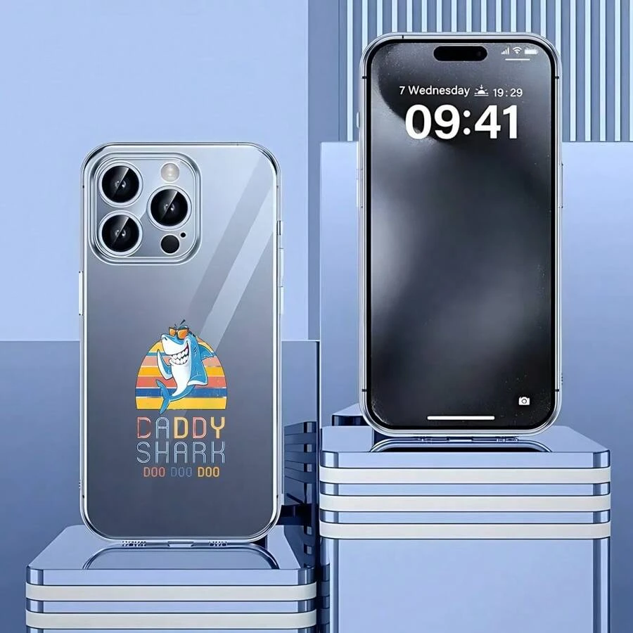 Carcasa transparente de teléfono móvil de moda Cubierta de teléfono transparente con diseño de tiburón papá estampado en colores vibrantes para uso diario y ocasiones casuales Para teléfonos Galaxy de Apple - transparente - Ver 1