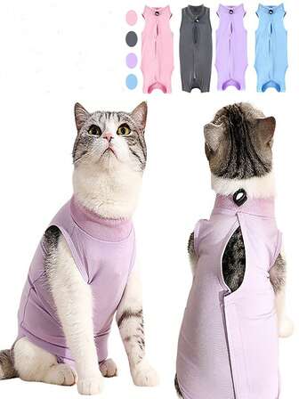 1 pieza Traje de recuperación anti-lamido postoperatorio para gatas, de tela suave desde el cuello hasta la cola, adecuado para uso en interiores del hogar