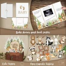 DWoodland Animals Baby Shower Decoration Party Plies Forest Animal Neutral Gender Reveal Party Decorations Backdrop Balloon Arch Box Mom To Be Sash Dad To Be Pin Tablecloths Cake Topper - BrownsGreens - Xem 6