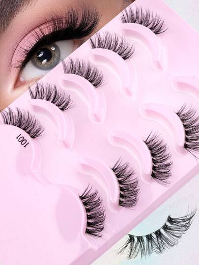 5 Pairs Natural Transparent Soft & Fine Faux Mink Eyelashes, Elongated Outer Corner Short Lashes, Suitable For Daily Makeup For Girls