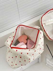 1 túi đựng mỹ phẩm hình trái tim màu hồng chất liệu mềm, khóa kéo, túi đựng đồ trang điểm dễ thương, phù hợp cho mỹ phẩm, đồ dùng cá nhân, dùng tại nhà, du lịch, quà tốt nghiệp cho nữ, túi đựng mỹ phẩm chần bông, túi đựng đồ dùng cá nhân du lịch - Nhiều màu - Xem 9