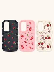 White Pink Black Milky White Creative Wavy Texture 3pcs Cherry Pattern Shockproof Phone Cases Fashion Phone Cases Compatible With IPhone & Galaxy Phones Spring Gift Case,International Version, Not The Domestic Version - Multicolor - View 50