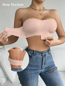 Sexy Strapless Bra | Front Closure, Non-Slip Band - Wirefree & Comfortable With Ruffle Trim & Light Lining (1 Pack) - Pink - View 6