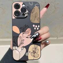 1pc Watercolor Lily Anti-Drop Anti-Slip Black Phone Case Compatible With 16/16plus/16pro/16promax/ 15/15Plus/15Pro/15ProMax, 14/14Plus/14Pro/14ProMax, 13/13Pro/13ProMax, 12/12Pro/12ProMax, 11/11pro/11Pro Max - 黑色 - 查看 5