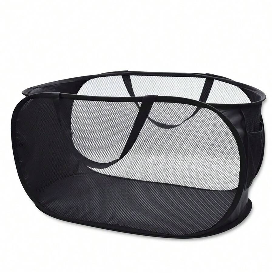 Sturdy Mesh Laundry Hamper Basket Bag, Up Basket With Side Pocket For Laundry Room, Bathroom, Room, College Dorm Or Travel ( Horizontal, Black){Inchsize_nameinch:InchHorizontalinch,Inchcolor_nameinch:InchBlackinch} - 黑色 - 查看 1