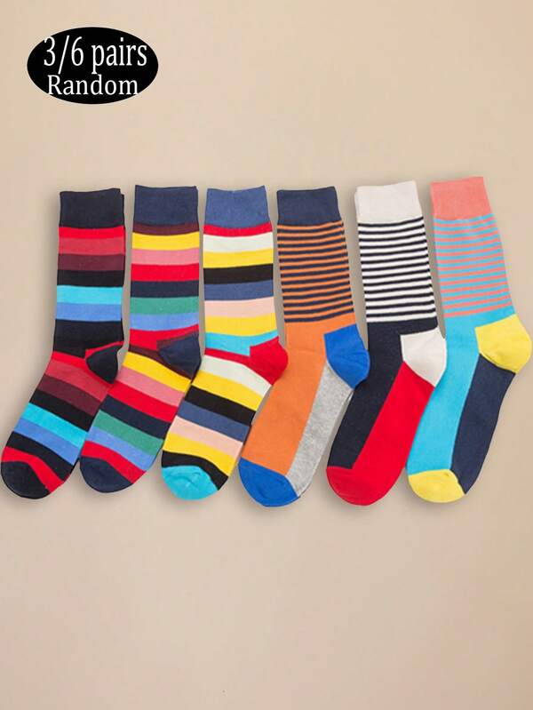 3/6 Paar Herren Neue Herbst/Winter Fröhliche Socken, bunte modische gestreifte Socken, personalisierte Socken, Paar Socken bis zur Mitte des Waden