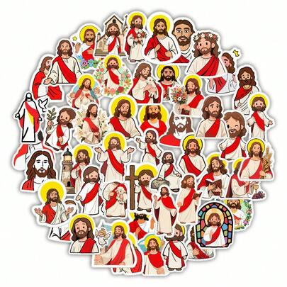 50pcs Jesus Holographic Stickers, Religious Vinyl Decals For Water Bottles, Bibles, Cars, Laptops, Christian Gift Ideas