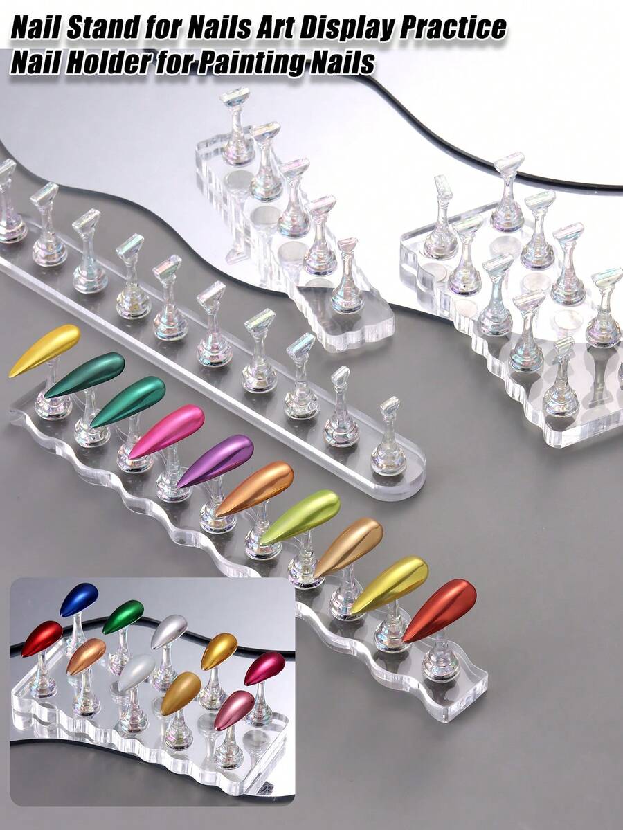 Supporto per unghie in acrilico, supporto espositore per punte delle unghie, supporto per esercitarsi sulle unghie, supporti per esercitarsi sulla pittura delle unghie, supporti per manicure fai-da-te, salone per unghie - Trasparente - Visualizzare 1