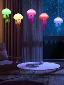 1个现代水母灯，RGB渐变色，USB充电，抛光塑料材质，触摸感应，语音控制，触手舞动，适用于各种房间类型，家居装饰 - 白色 - 查看 3