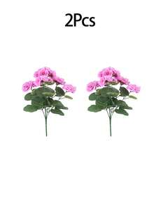 Geranios artificiales - Flores rosas realistas y hojas verdes. Para decoración tanto interior como exterior. Para decoración de bodas, jardines, porches, terrazas, cajas de ventana y macetas colgantes. Exhibiciones estacionales, resistentes a los rayos UV.