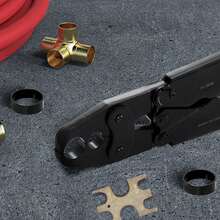 Herramienta de crimpado  PEX, herramienta de crimpado PEX combinada de cabezal doble para anillos de crimpado de cobre PEX de 1/2" y 3/4", herramienta de crimpado de plomería compacta con calibre Go/No-Go, mandíbula bien pulida, cumple con las normas ASTM F1807 - 1/2" y 3/4" - Ver 1