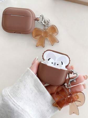 1 pezzo Custodia protettiva compatibile con Apple Pro 3, 1/2/3/4, con fiocco decorativo trasparente di colore solido, antiurto, per auricolari senza fili Bluetooth Pro 2 minimalisti (auricolari non inclusi)