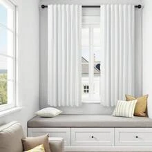2 paneles de cortinas opacas de lino color crema de 84 pulgadas de largo, aislamiento térmico y bloqueo de luz, estilo rústico y de granja, blanco marfil, 2025 - Blanco - Ver 1