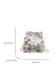 1pc Glitter Lightweight Durable Large Capacity Women's Crossbody Bag, Fashionable Versatile Party Bucket Bag Suitable For Party, Travel, Evening Events - Silver - View 9