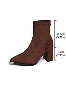 2025 Petite High Heel Boots, French Slim Fit Ankle Boots, Increase Height, Suede Short Boots, Thick Heel, Autumn/Winter,Burgundy Heels