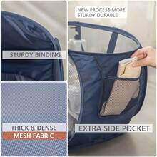 Sturdy Mesh Laundry Hamper Basket Bag, Up Basket With Side Pocket For Laundry Room, Bathroom,  Room, College Dorm Or Travel ( Horizontal, Navy Blue){Inchsize_nameinch:InchHorizontalinch,Inchcolor_nameinch:InchNavyBlueinch} - Màu xanh nước biển - Xem 6