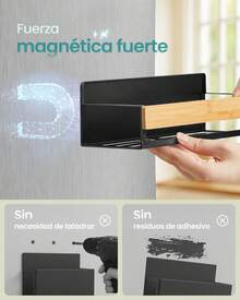 SONGMICS Especiero Magnético, Juego de 4, 2 Estantes Grandes y 2 Pequeños, sin Taladrar, para Cocina, Frigorífico, Negro Tinta y Bambú Claro - Multicolor - Ver 3