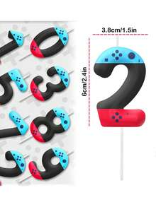 游戏手柄图案 0-9 数字生日主题周年纪念庆祝派对蛋糕装饰蜡烛