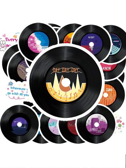 100PCS Vintage Vinyl Art: Colorful Record Stickers With Musical Notes And Cityscapes Graffiti Vinyl Stickers For Scrapbook, Journaling, Laptop, Bumper, Skateboard, Water Bottles, Computer, Phone,