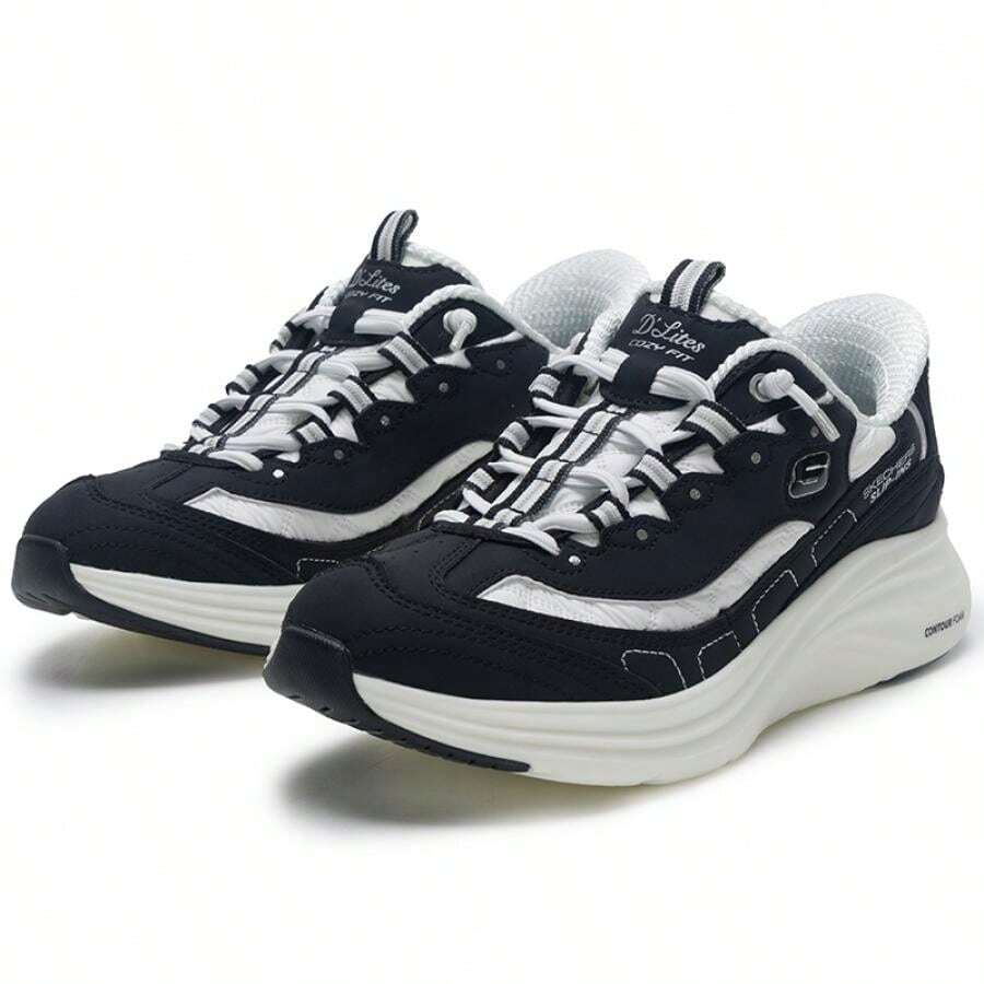 Skechers 女款 CONTOUR FOAM 一腳蹬運動休閒鞋,輕量舒適,適合日常穿著與戶外活動,建議訂購小半號 150412-BKW - 黑色/白色 - 查看 1