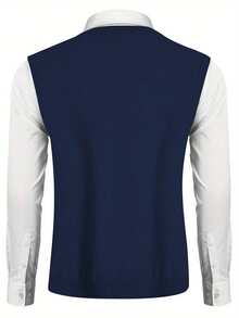 Men's V-Neck Knitted Vest, Solid Color Minimalist, Classic Style, Slim Fit Versatile Sweater Vest, For Fall Winter, Long Sleeve Top - Navy Blue - View 8