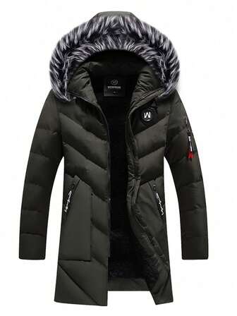 TAI TONG MIAO Herr Termofodrad Tjock Vadderad Kappa med Pälskrage