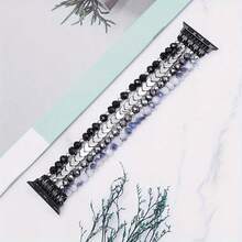 38/42 mm Bracelet fait main de perles de cristal - Design respirant, compatible avec l', accessoire d'affaires élégant pour le travail, les fêtes et les sports, cadeau parfait pour les filles, bracelet de fête, bracelet de montre de sport, bracelet , bracelet élégant, matériau léger, perles en résine, bracelet de montre connectée, bijou portable, mode active, mode féminine - Bracelet noir - Voir 1