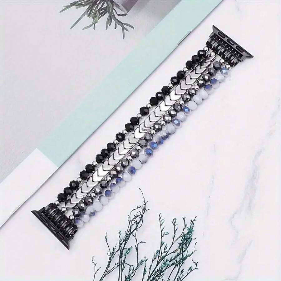 38/42 mm Bracelet fait main de perles de cristal - Design respirant, compatible avec l', accessoire d'affaires élégant pour le travail, les fêtes et les sports, cadeau parfait pour les filles, bracelet de fête, bracelet de montre de sport, bracelet , bracelet élégant, matériau léger, perles en résine, bracelet de montre connectée, bijou portable, mode active, mode féminine - Bracelet noir - Voir 1