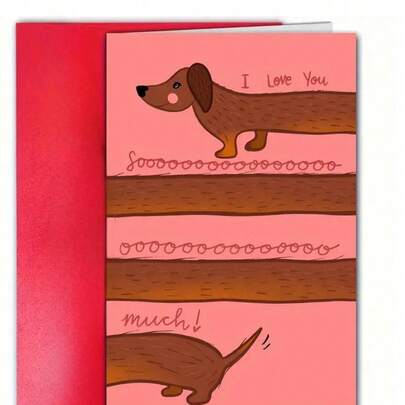 情人节贺卡带信封，爱你腊肠犬图案，适合任何人的纸卡，送给丈夫、妻子、男朋友、女朋友的浪漫礼物 - 多种表达爱意的方式