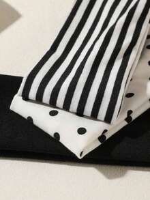 3pcs Black & White Polka Dot + Striped Elastic Sweatband, Suitable For Daily Life, Yoga, Workout, Travel, Women Hair Accessories Headbands For Women Fashion Head Wrap, School Stuff, College Autumn Accessories Women Hair Band Fall Winter For Vacation Outfits Woman Elegant Scarf Women Bandana Soft Headwrap - 黑與白 - 查看 2