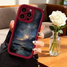 Cubierta de teléfono con borde protector color negro diseño estelar con lluvia de estrellas y mar oscuro para uso diario y viajes - Burdeos - Ver 2